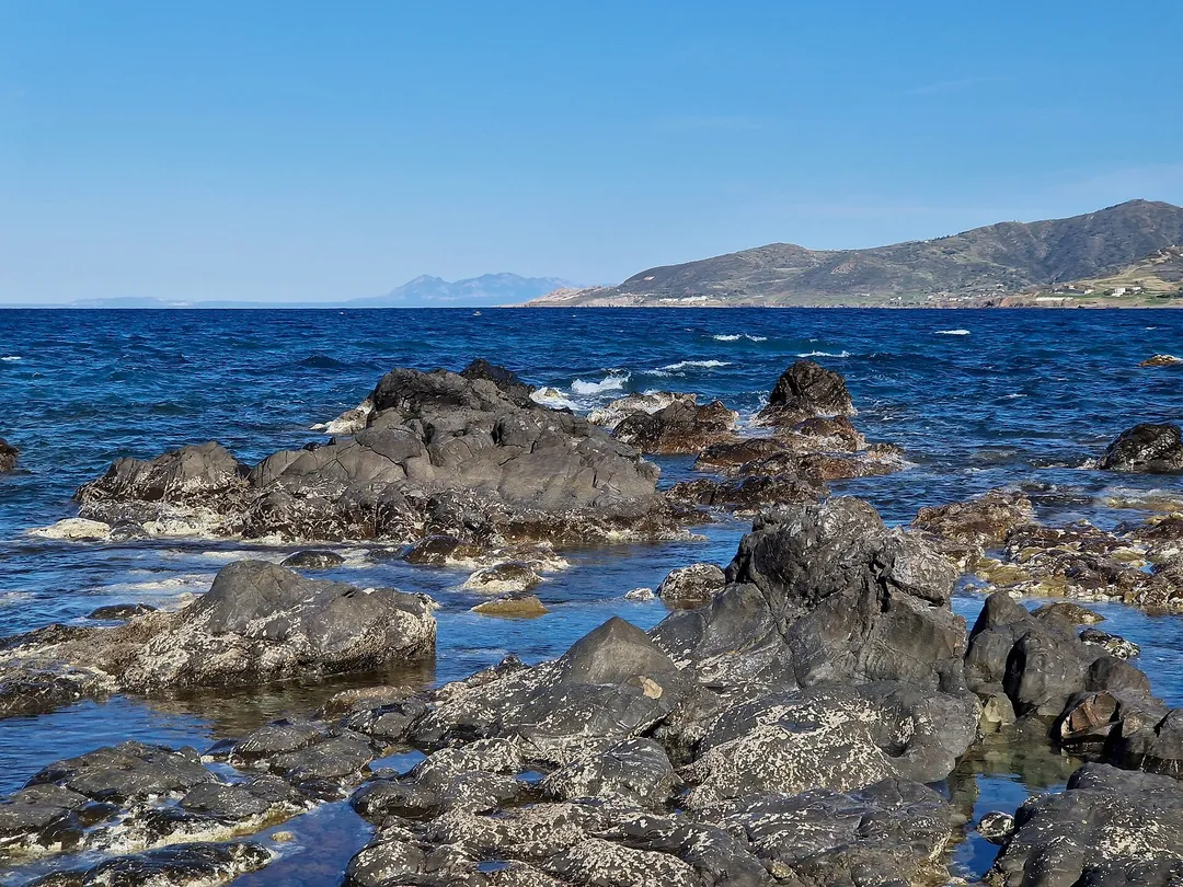 Mediterranean coastline near Pomos, Cyprus, looking along the shore